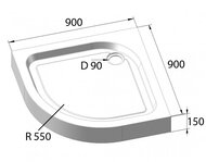 ������ ��������� BelBagno (900�900�150) �����������, ����� TRAY-BB-R-90-550-15-W