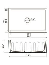 Мойка Omoikiri MIKURA 76-PE 760х460х254мм,керамическая,на/под столешницу,серая галька 4997078