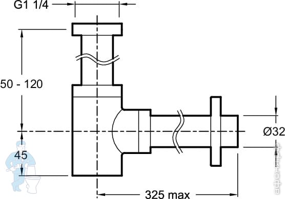 Сифон телескопический бутылочный Jacob Delafon E78297-CP для раковины ...