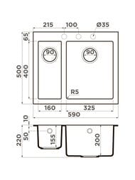 Мойка Omoikiri BOSEN 59-2-SA (590х500х220) врезная, 1,5 чаши, тетогранит, бежевая 4993151