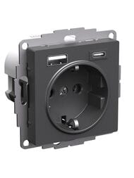 Розетка Systeme Electric ATLASDESIGN 16А 2USB A+С, 5В/2,4А/3,0А 2х5В/1,5 А,механизм, черн.ATN001432