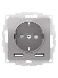 Розетка Systeme Electric ATLASDESIGN 16А c 2USB A+A, 5В/2,4А, 2х5В/1,2А, АЛЮМИНИЙ ATN000330