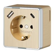 Розетка с заземлением, шторками и USB тип A+C Werkel Gallant W5071710, шампань