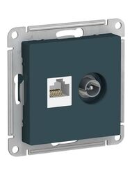 Розетка Systeme Electric ATLASDESIGN двойная компьютерная+ТВ RJ45+TV категория 5E изумруд ATN000889