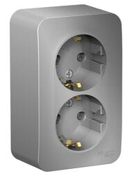 Розетка Systeme Electric BLANCA наружная двойная с заземл. без шторок, 16А 250В алюминий BLNRA010203