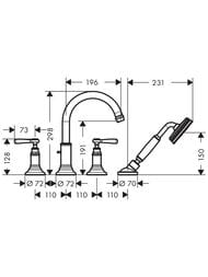 Смеситель Axor Montreux 16550820 на борт ванны на 4 отверстия, шлиф.никель