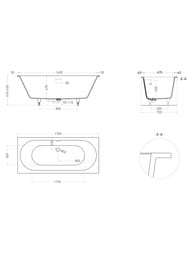 Ванна встраиваемая Salini Ornella Axis Kit (1705х755х600) S-Sense, иск.камень, матовая 103513MF