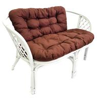 Диван Багама (1200х650х750) 2-х местный, подушки коричневые, обычные, твил, ротанг, белый матовый