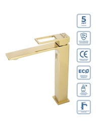Смеситель на раковину BelBagno LUCE LUC-LMC-ORO-W0 высокий,однозахватный,без донного клапана, золото