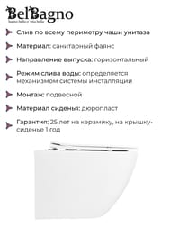 Унитаз подвесной BelBagno UNO (360x482x360) безободковый, сиденье микролифт, белый BB3105CHR/SC — миниатюра 5
