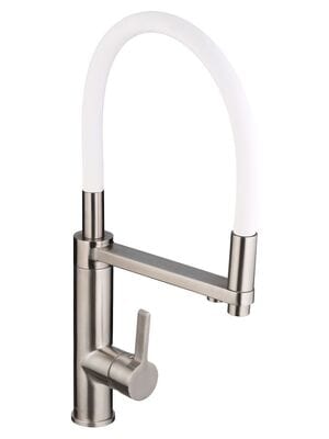 Смеситель для кухни Swedbe Selene Plus 8641 гибкий излив, канал для фильтр. воды, нерж.сталь/белый