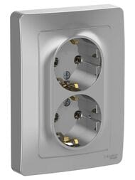 Розетка Systeme Electric BLANCA скрыт.уст.  двойная с заземл. без шторок 16А 250В алюм. BLNRS001023