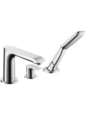 Смеситель Hansgrohe Metris 31190000 на борт ванны, 3 отверстия, с ручным душем, внешняя часть, хром
