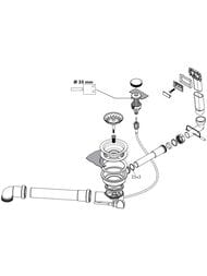 Чертёж Hansgrohe D16-11 Слив-перелив с автомат. управлением для гранитной мойки с 1ой чашей 43937000