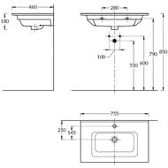 Раковина KERAMA MARAZZI GEOMETRICA Piano подвесная/мебельная, 755х460х180, с отверстием, белая гл. PI.wb.75