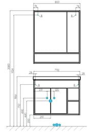 Тумба под раковину AQUATON Флай 80 1A237401FAX10 792x429x610 подвесная, 2 дверцы, 2 открытых ящика, белый глянец/дуб крафт