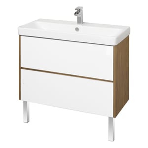 Тумба под умывальник AQUATON Сканди 90 1A251901SDZ90 882x427x591 2 ящика, белый глянец/дуб рустика