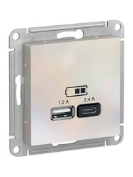 Розетка Systeme Electric ATLASDESIGN USB A+С, 5В/2,4А, 2х5В/1,2А, механизм, ЖЕМЧУГ ATN000439