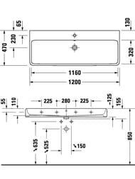 Раковина подвесная Duravit Qatego 1200х470х125мм перелив, отв. под смеситель, цвет: белый 2382120000