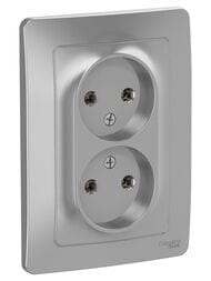 Розетка Systeme Electric BLANCA скрыт.уст. двойная без заземл. без шторок 16А 250В алюм. BLNRS000023