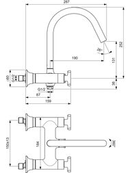 Ideal Standard JOY NEO Смеситель для ванны/душа BD160AA настенный, двухзахватный, хром