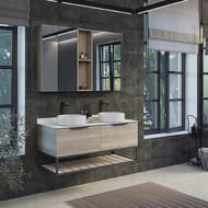 Тумба COMFORTY Порто-120-2  (1200х645х520) с 2 раковинами, столешницей, дуб дымчатый 00-00008910