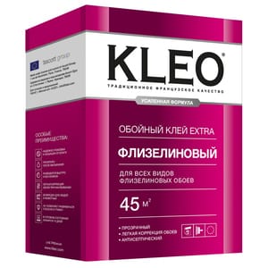 Клей KLEO EXTRA 45 для флизелиновых обоев, сыпучий с индикатором, 320гр + индикатор10 гр