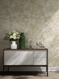 Обои виниловые на флизелине Kerama Marazzi Оазис мотив (1,06х10,05) бежево-зеленые KM6203 (рул.)