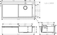 Мойка из нержавеющей стали Hansgrohe S71 43306800 (1045х510) врезная,отв.под смес., сталь