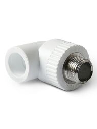 Уголок, 20х1/2"Н, 90°, комбинированный с резьбой, для полипропиленовых труб, белый