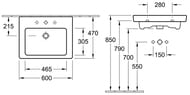 Раковина Villeroy & Boch Subway 2.0 7113 6G 01 (600х470) отверстие под смеситель,  белая