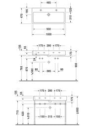 Умывальник DURAVIT VERO 1000х470х175 шлиф., 2 отверстия под смес., перелив 0454100026