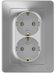 Розетка Systeme Electric BLANCA скрыт.уст. двойная с заземл. со шторками, 16А 250В алюм. BLNRS001123