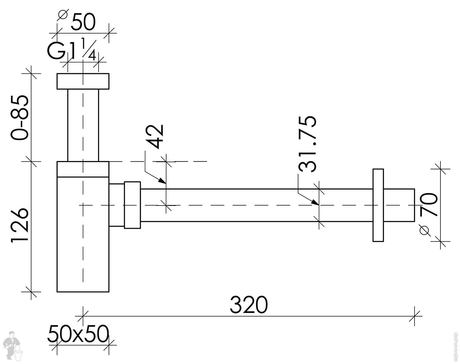 Сифон Ceramica Nova для раковины с гидрозатвором, латунь и нержавеющая ...