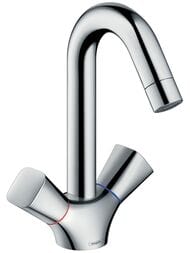 Смеситель Hansgrohe Logis 71221 для умывальника двухзахватный, без дон.клапана, поворот. излив 145мм — миниатюра 1