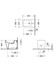 Биде напольное DURAVIT HAPPY D.2 365х570х400 отверстие под смеситель, перелив 2267100000