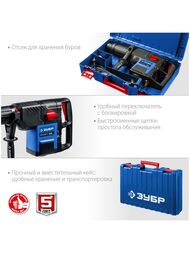 Перфоратор ЗУБР Профессионал SDS-Max ЗПМ-52-1500 ЭК 120-280 об/мин, 1100-2250 уд/мин, кейс — изображение 9