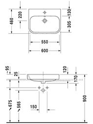 Умывальник DURAVIT HAPPY D.2 600х460х170 шлиф., с отв. под смеситель, перелив 2315600000