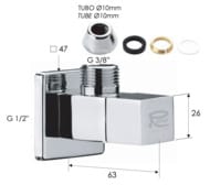 Запорный вентиль 1/2*10 Remer 128S1210, хром
