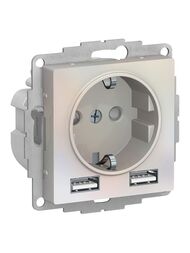 Розетка Systeme Electric ATLASDESIGN 16А c 2USB A+A, 5В/2,4А, 2х5В/1,2А, механизм, ЖЕМЧУГ ATN000430