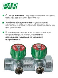 Коллектор регулируемый FAR 3/4"ВН на 2 отвода 1/2"EU, с вставкой под плоское уплот., FK 3821 3412UN — изображение 3