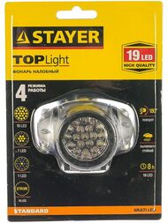 Фонарь STAYER "STANDARD" налобный светодиодный, 19LED, 4 режима, 3ААА 56570