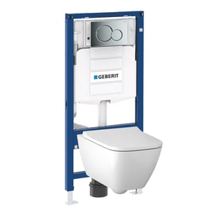 Инсталляция Geberit Duofix клавиша хром +Унитаз Smyle Square без ободка+Сиденье микрол. 500.300.21.S
