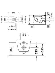 Унитаз подвесной DURAVIT HAPPY D.2 365х540х335 безободковый, крепление, WonderGliss 22220900001