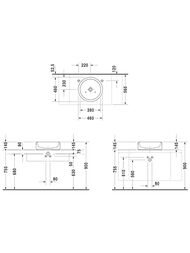 Раковина DURAVIT STARCK 1 460х145 покр.WG, без площадки под смеситель, крепление 04454600001