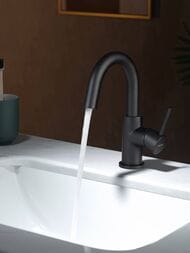 Смеситель для раковины Aquatek Европа AQ1307MB однозахватный, излив 132мм, б/дон. клап., черный мат