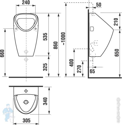 чертеж писсуара jika golem 30х53х34 купить писсуар джика голем 30