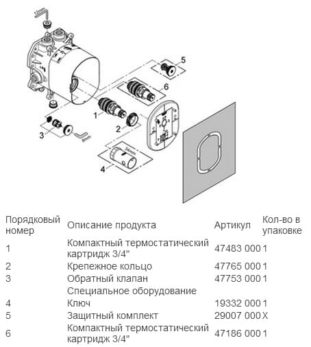Встроенная часть универсального термостата Grohe Rapido T 35500 Встроенная часть универсального термостата Grohe Rapido T 35500