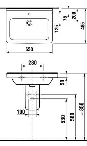 чертеж умывальника jika cubito 65х17х48 купить умывальник джика кубито 65