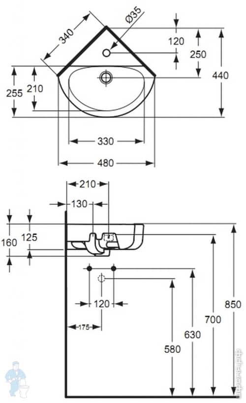 Угловая раковина в туалет размеры - фото